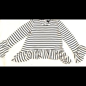 Bell sleeved striped top